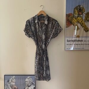 Vero Moda Snakeskin Belted Button Up Dress